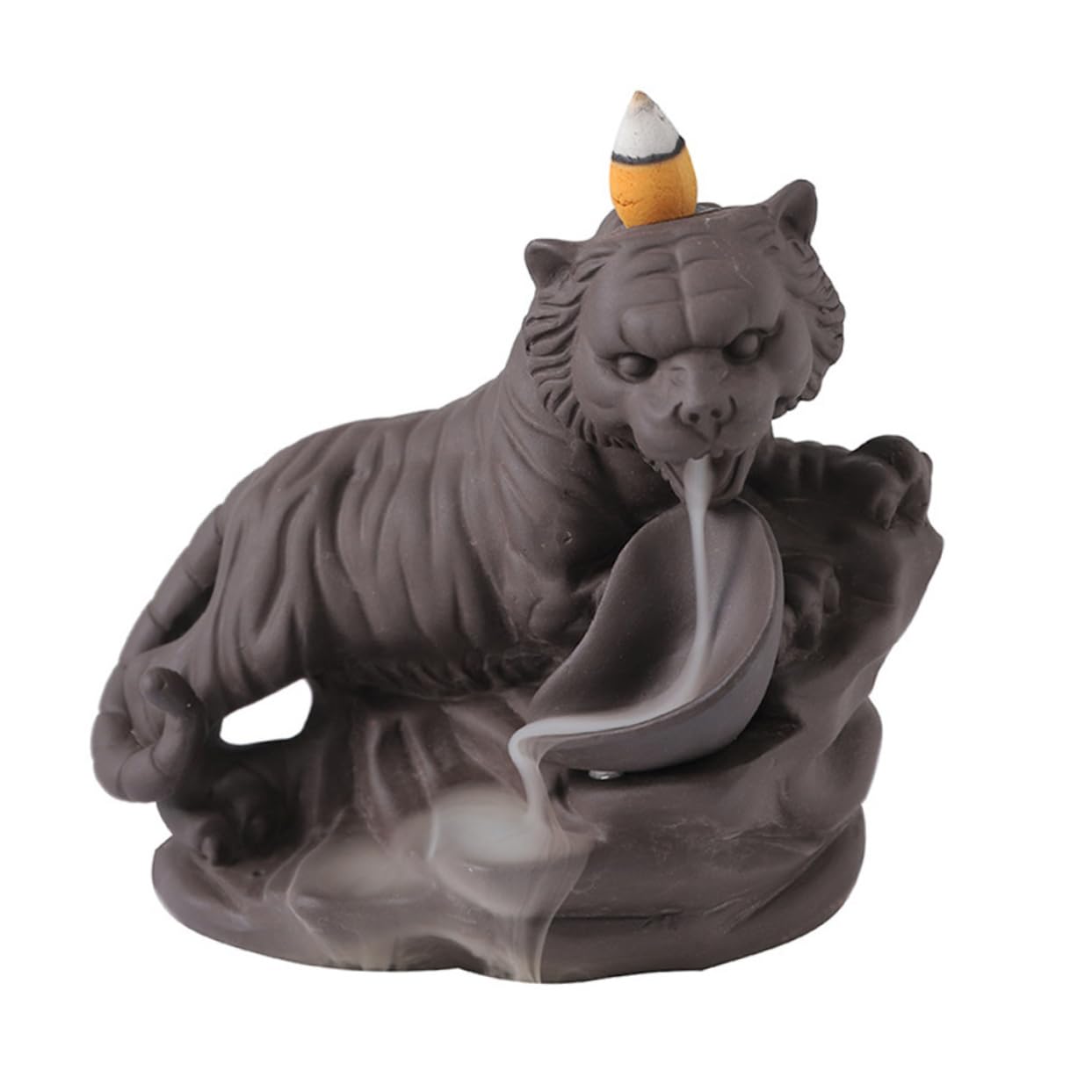 Incensiere Decorativo Riflusso a Forma di Tigre in Argilla Viola