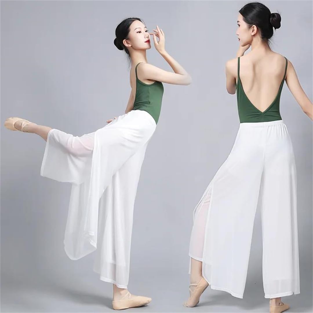 Women Side Slit Loose Mesh Dance Pants High Waist Wide Leg Pants