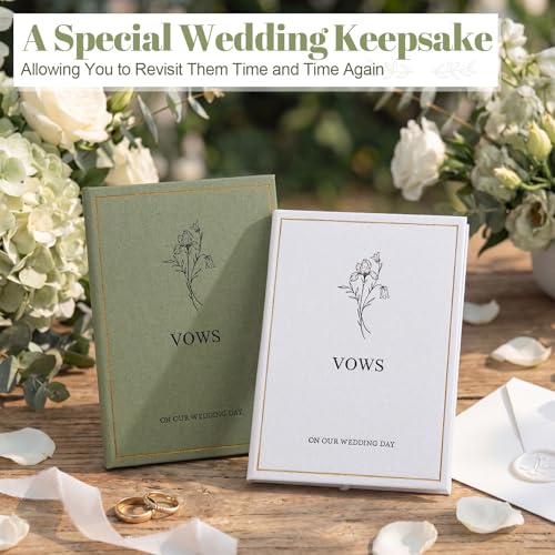 Image of Engrowtic Set of 2 Wedding Vow Books His and Hers Vows on Our Wedding Day Notebooks with Gold Foil Fabric Cover 5.8 inchx 4.1 inch Bride and Groom Gift for Newly Engaged Couple, 60 Lined Pages (Gray, White)