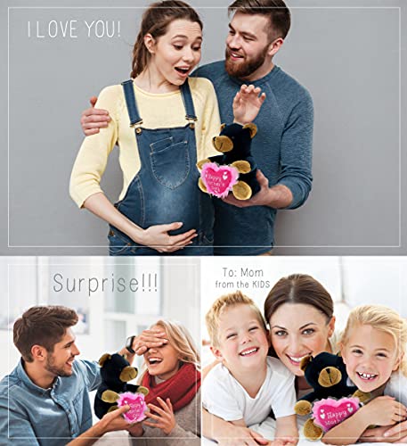 Dollibu Happy Mother's Day Super Soft Plush Sitting Black Bear Figure - Cute Stuffed Animal With Pink Heart Message For Best Mommy, Grandma, Wife, Daughter - 6" Inches #TOP3