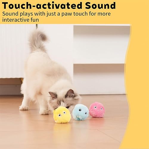 Miniatura 5 de Bola interactiva inteligente gato juguete de entrenamiento eléctrico de peluche Gatito toque sonido Pet Product Squeak Toy Chipring Ball