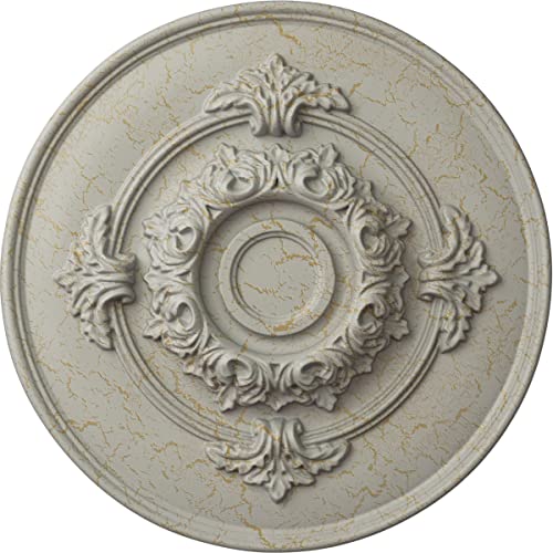 Ekena Millwork 13 3/4"OD x 1"P Monique Ceiling Medallion Fits Canopies up to 3 3/4" Ceiling Medallion, Pot of Cream Crackle