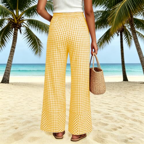 Gingham Pants Women 2026 Business Casual Yellow Small — view 3