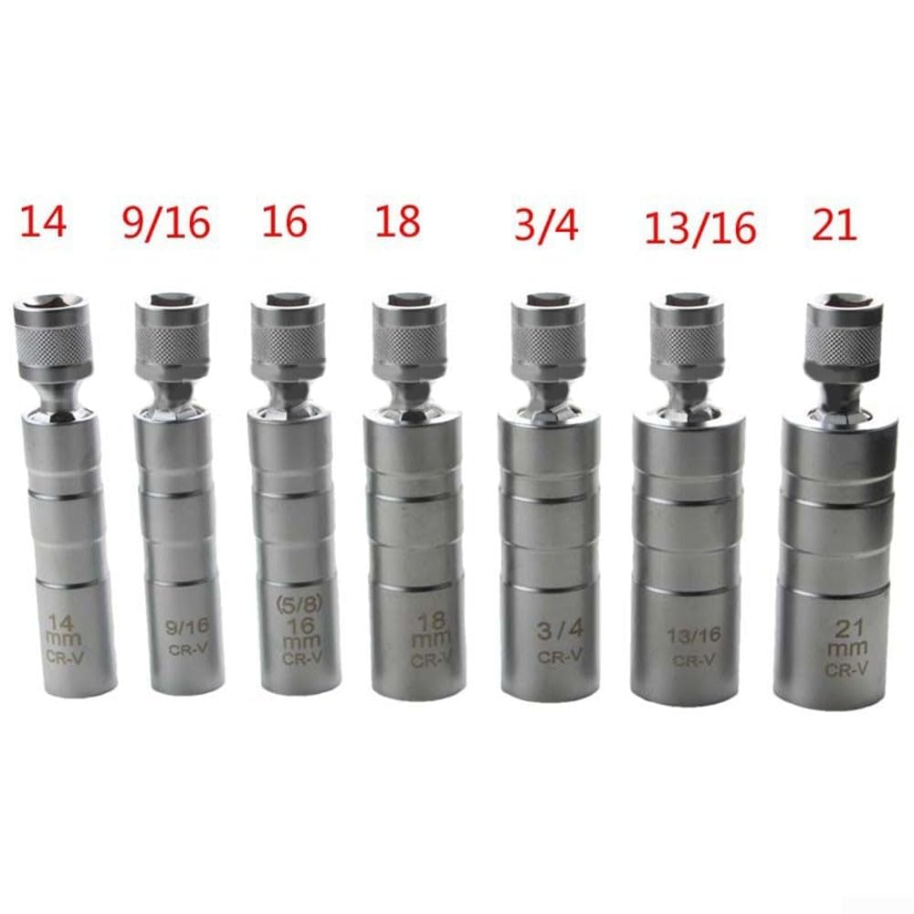 Tamaños de acero de 16 mm, 18 mm, 21 mm, 916 1316 y juego de protectores de almacenamiento organizados para mecánicos 34 taller, 7 llaves de bujía, incluye diseño magnético, construcción de 14 mm