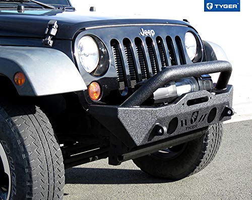 Image of Tyger Auto TG-BP6J70078 Tyger FURY Stubby Front Bumper w /Winch Plate Compatible with 2007-2026 Jeep Wrangler JK /JL; 2020-2026 Gladiator | Textured Black