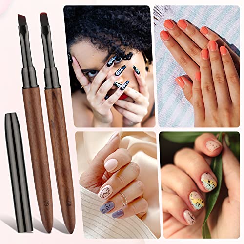 2Pcs Nail Art Clean Up Brushes Round&Angled Nail Extension Gel Brush Nail Painting Brushes For Girls Nail Brushes Set For Cleaning Polish Diy Manicure (Sandalwood Handle) #TOP6