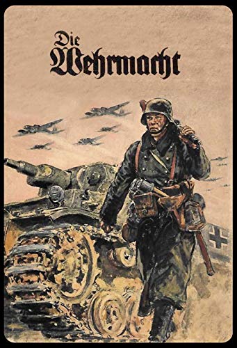 Schatzmix Blechschild Retro Die Wehrmacht (Soldat mit Panzer) Metallschild Wanddeko 20x30 Targa di Metallo da Parete, Lamiera, Multicolore, 20 x 30 cm