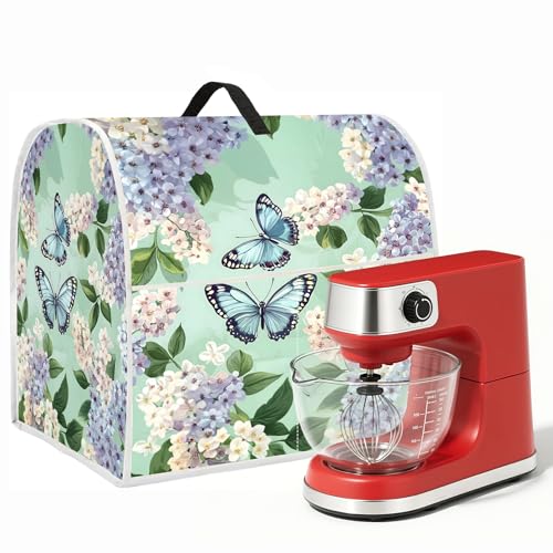 Image of Kitchen Dust Cover Compatible with 4.5 5 6 8 quart Stand Mixer, Kitchen Appliance Protective Covers with Top Handle and Pocket (Blue Butterfly, For All 6-8 qt Mixer)