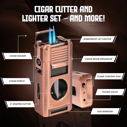 Encendedor para cigarros con cortador V y llama dual miniatura 2