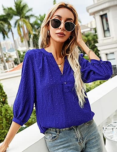 LOMON Women's Casual 3/4 Sleeve Henley V-Neck Button Up Pleated Back Blouses Swiss Dot Blouse Tops T-Shirts S-XXL 2 LOMON Women's Casual 3/4 Sleeve Henley V-Neck Button Up Pleated Back Blouses Swiss Dot Blouse Tops T-Shirts S-XXL