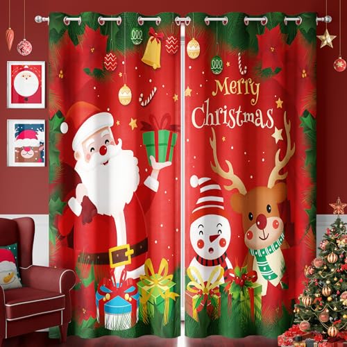 DIVA EN CAMINO DEC Christmas Curtains W52 x L63 - Grommet Top Sunlight Blocking Window Treatment Drapes, Holiday Decorative X-mas Red Curtain Panels for Home Living Room Kid Room (2 Panels) by DIVA EN CAMINO DEC - Used condition - US$11.22