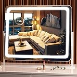 Hasipu Vanity Mirror with Lights, 61.5 X 50cm LED Makeup Mirror for Desk, Tabletop Makeup Mirror with Lights, Smart Touch Control 3 Colors Dimmable 360° Rotation Round White