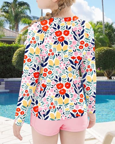 Image of Soneven Girls Rash Guard Sets Long Sleeve Swimsuit UPF50+ Swim Shirts Bathing Suit 2 Piece Swimwear