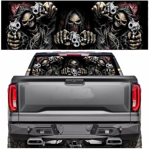 Image of Rear Window Decals for Trucks - 65x22 in Back Window Decals Fit Most Pickup Trucks SUV, Vinyl Skull Flag Back Window Decal for Car Personalized Decoration - Skull Decal, B0d4jxchgr