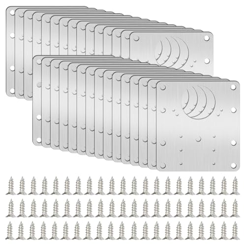 Hyuetrsa Hinge Repair Plate, 30 PCS Cabinet Hinge Repair Plate with Customized Screws 3.5'' Hinges Repair Fixing Plates Stainless Steel Hinge Repair Brackets Multi-Hole for Kitchen Cupboards Door by Hyuetrsa - Used condition - CA$15.41