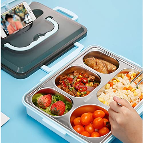 Fiambrera Bento de Acero Inoxidable, con Gran Capacidad para arroz, Aislamiento térmico Sencillo, portátil, 4 Compartimentos.