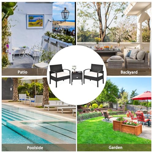 LIFEZEAL Juego de Muebles de jardín de poliratán, 3 Piezas, Conjunto de sillas de balcón con Mesa de ratán, Grupo de Asientos de jardín con Cojines de Asiento para Piscina y terraza - imagen 7