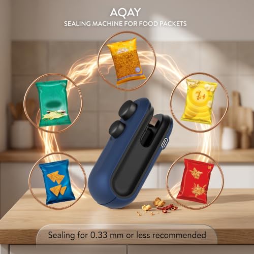 Image of AQAY 2-in-1 Bag Sealer and Cutter, Mini Food Sealer with Magnet Design, Mini Rechargeable Handheld Bag Sealing Machine for Chips Snacks Plastic Bags Fresh Storage Color - Navy Blue