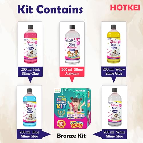 Image of HOTKEI (Make 40+ slimes) Multicolor Scented DIY Magic Toy Slimy Slime Activator Glue Gel Jelly Putty Making kit Set Toy for Boys Girls Kids Slime Making Kit 4 Colored Glue 1 Activator 200 ml Each
