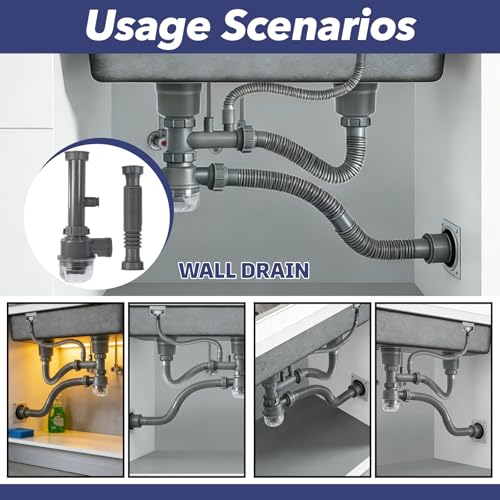 1-1/4\" & 1-1/2\" PVC Bottle Trap Plumbing Kit with Threaded Adapter丨Adjustable P-Trap Replacement with Flexible Tailpiece丨Under Sink Drain Kit for Bathroom, Kitchen, Bar & RV - Thumbnail 6