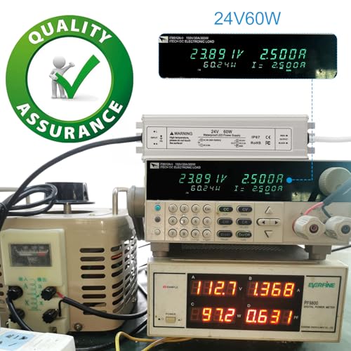 Image of 24V 60W LED Power Supply, IP67 Waterproof LED Driver, AC 110V to DC 24V 2.5A Low Voltage Transformer, Adapter for Outdoor LED Light, 3-Prong Plug with 3.3 Feet Cable