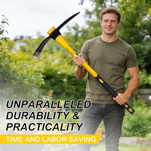 image for Nohovu Pickaxe with Shock Absorbing Fiberglass Handle, Heavy Duty Forg