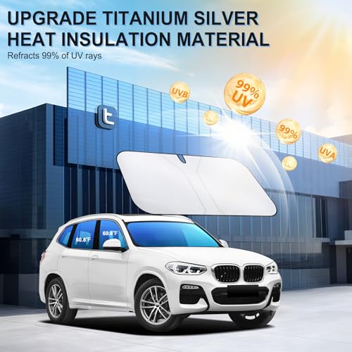 Image of SINGARO Universal 300T Car Windshield Sun Shade, Foldable Reflective for Windshield & Window Shades with Overlapping Design, Car Interior Accessories (64.5 inch L x 33 inch W)