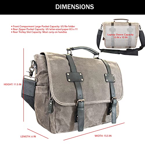 Canvas Messenger Bag For Men, Laptop Case, Satchel | Office Professionals, School Students, Travel | Waxed Canvas, Genuine Leather, Smoked Metal Hardware | Trolley Sleeve #TOP6