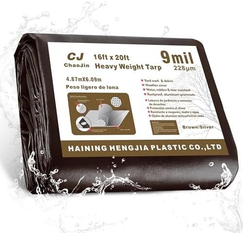 Tarps Heavy Duty Waterproof Multipurpose Poly Tarp Cover,Tarp Waterproof UV Resistant Tear&Fade Resistant, Outdoor Tarpaulin for Roof,Camping,Patio,Pool,Boat,Car (16'x20,9 Mil) Brown/Silver