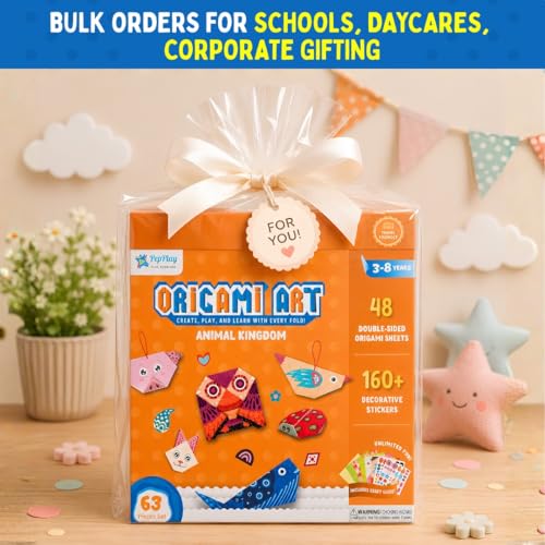 Image of PepPlay 3D Origami Paper Craft Kit (Pack of 3) - Best Birthday Return Gifts for Kids Ages 3 4 5 6 7 8 | 48 Sheets + Booklet + QR Video Tutorials Each | Mess-Free Travel Activity | Boys & Girls Gift