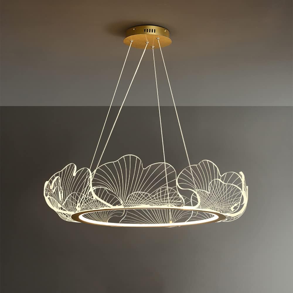 Lustre circulaire doré pour salon et salle à manger avec LED tricolore