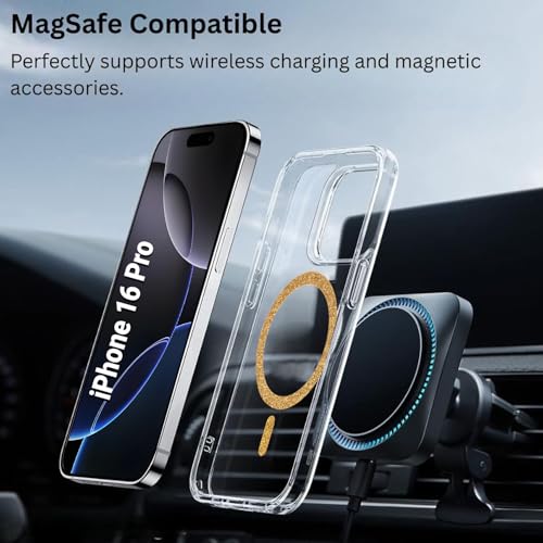 Image of AIBEX Back Cover Case Compatible with iPhone 16 Pro | Glitter Ring Cute Shiny Colorful Bling Case (Compatible with Magsafe) | Transparent PC+TPU Glossy Shiny Cover for Girls & Women - Gold