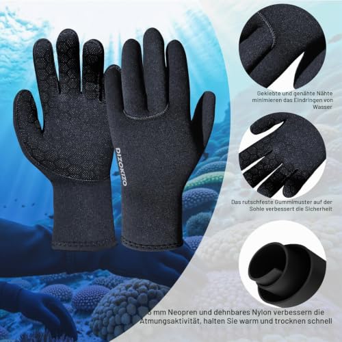 PAWHITS Neoprenhandschuhe 3mm Thermohandschuhe Winterhandschuhe wasserdichte Anti-Rutsch-Handschuhe für Männer und Frauen Herren Schwarz (M)
