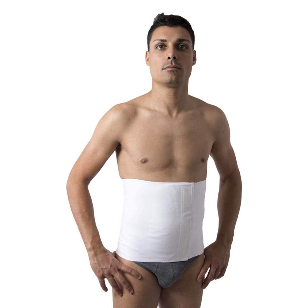 Beman 703 - Fascia Pancera Post Operatoria Addominale, Pancera Contenitiva Post Parto, Fascia Lombare Supporto Schiena Anallergica Unisex Uomo Donna Cotone con Chiusura a Strappo H.28cm. (2/S Bianco)