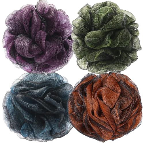 DDUP Loofah, Shower Puff for Women and Men, Mesh Pouf, Soft Shower Pouf, Bath Scrunchie, Multi Pack Body Puff, Exfoliating Bath Sponge for Adults(Black-Mixed)