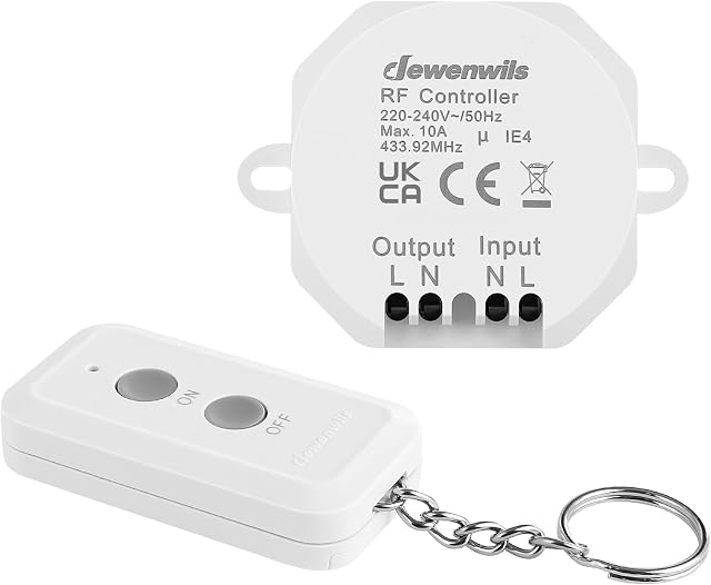 DEWENWILS Wireless Light Switch Kit 240V, No Wiring Required, Remote Control Light Switch for Lamp, 30M Range, Programmable, UKCA Certified, White