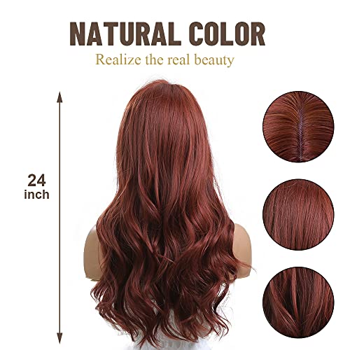 OUFEI Long Curly Reddish Brown Wig with Bangs Red Copper Wigs Natural Synthetic Hair Heat Resistant Wigs for Women Cosplay Party Wear - Image 3