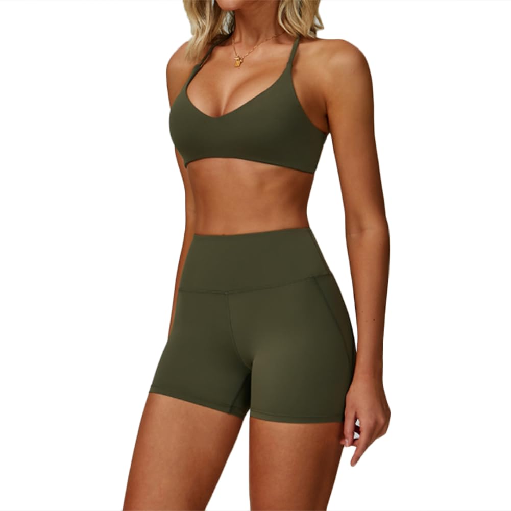 JPXJGT Sports Outfit Active Yoga Wear Workout Sportswear Gym Fitness Sets for Women(Size:M,Color:Green 2)