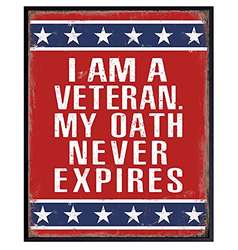 Patriotic American Flag Home Decor, Room Decoration - Usa Wall Art - Gift For Us Military Veteran, Soldier, Army, Marine, Air Force, Navy, Vet, Men, Women - Rustic Americana Poster Sign Plaque #TOP4