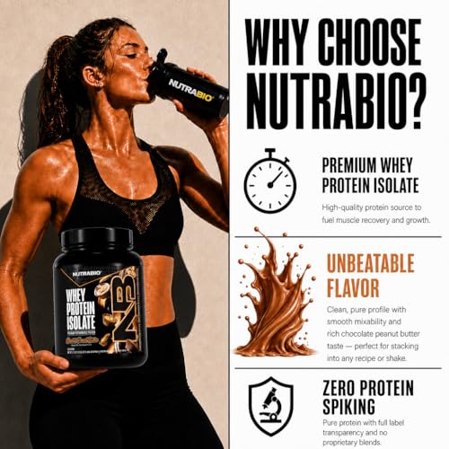 Image of NutraBio 100% Whey Protein Isolate Protein Powder, 25g Protein with Complete Amino Acid Profile, Non-GMO, Soy & Gluten Free,Low Carb,Low Calorie Whey Protein Powder,Chocolate Peanut Butter,20 Servings