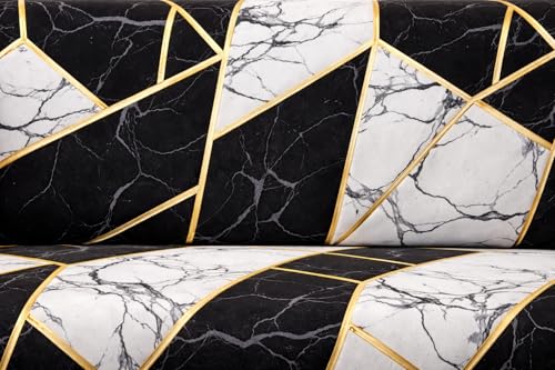 Image of Universal 3 Seater Sofa Cover Fully Covered Stretchable Spandex Non-Slip Elastic Slipcover | Soft Washable Fabric Sofa Protector for Living Room Furniture (Black Gold Geometric)