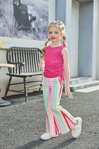 Image of Arshiner Toddler Girl Clothes 2 Piece Outfits Side Adjustable Drawstrings Tank Tops and Flare Leggings Pant Set