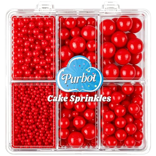 Image of Red Pearl Sprinkles for Cake Decorating, 4 Sizes Edible Sugar 130g
