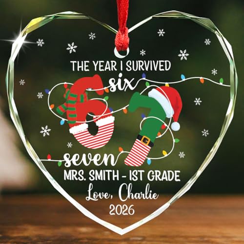 Custom Teacher 6 7 Christmas Ornament, The Year I Survived 67 Glass Ornament 2026, Elementary Teacher Six Seven Ornaments, Personalized Six Seven Christmas Tree Decor, Keepsake Gift from Students