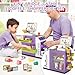 deAO Cash Register Toy Coffee Shop- 3-in-1 Interactive Pretend Play Set with Water Dispenser & Real Calculator, Learning Toy for Kids Ages 3-8, Role Play Store with Play Money & Food (Purple)