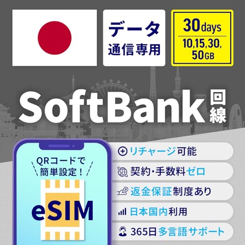 eSIM softbank��� ���{������p �ŒZ�����R�[�h���s �������p�\ 30���� 10GB �f�[�^�ʐM��p �ᑬ������ ��������S�T�|�[�g ���`���[�W�\ �����f�[�^�ʐM �ԋ��ۏ� �e�U�����O ����eSIM �v���y�C�heSIM SIM�t���[ ������