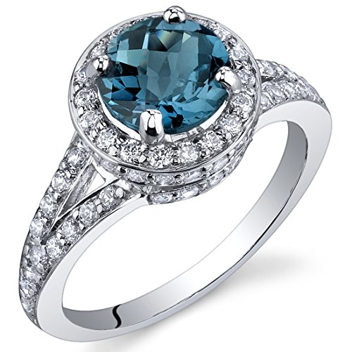 1.London Blue Topaz Halo Ring Sterling Silver Rhodium Nickel Finish 1.50 Carats Sizes 5 to 9
