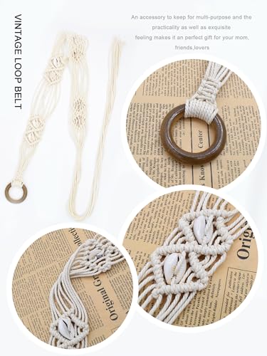 TeeYee Women's Waist Belt Adjustable Boho Style Handwoven Tassel Rope Tie with Wooden Beads Braided Chain for Dress 7