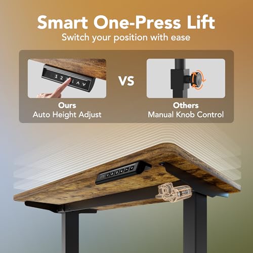 Image of HUANUO Electric Standing Desk,48 inch x 24 inch Height Adjustable Desk, 4 Memory Height Settings, Sit to Stand Up Desk for Home Office, with Headphone Hook, Cable Manager, Vintage Brown