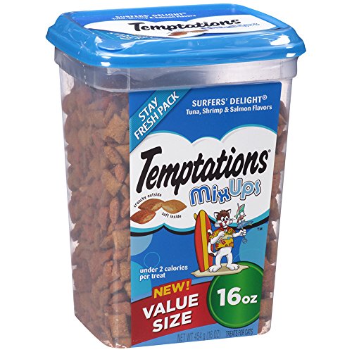 TEMPTATIONS 16-Ounce MixUps Low-Calorie Adult Cat Treats (SURFER'S DELIGHT Flavor- Tuna, Shrimp and Salmon), Pack of 2 - Image 3